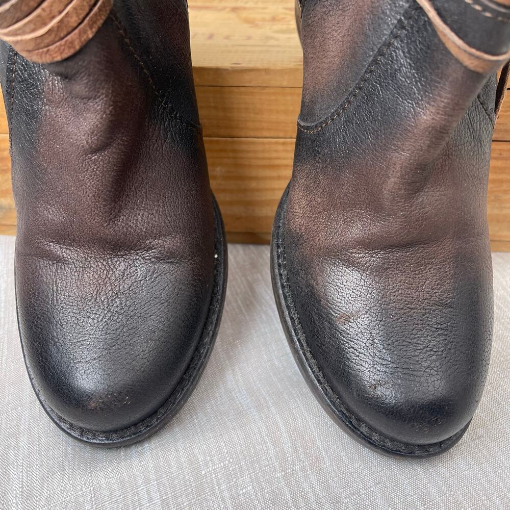 Miz Mooz Women Brown Distressed Leather Wrap Tie Ankle Boots Size 10 Preowned - Picture 5 of 12